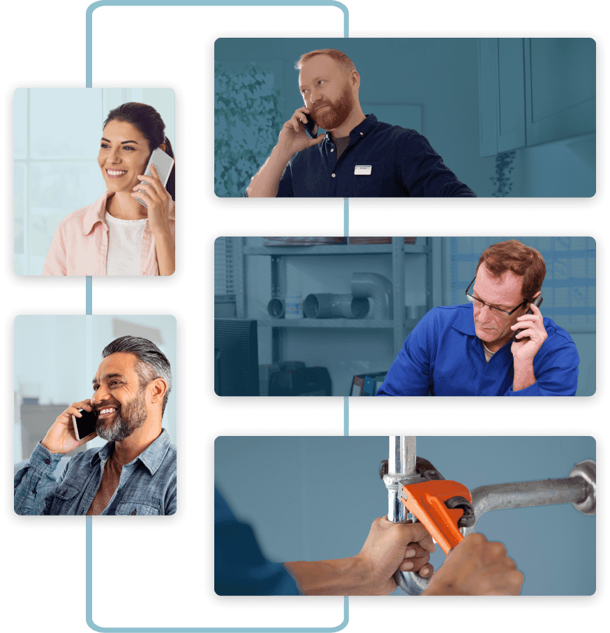 Collage of plumbing leads and a plumbing job